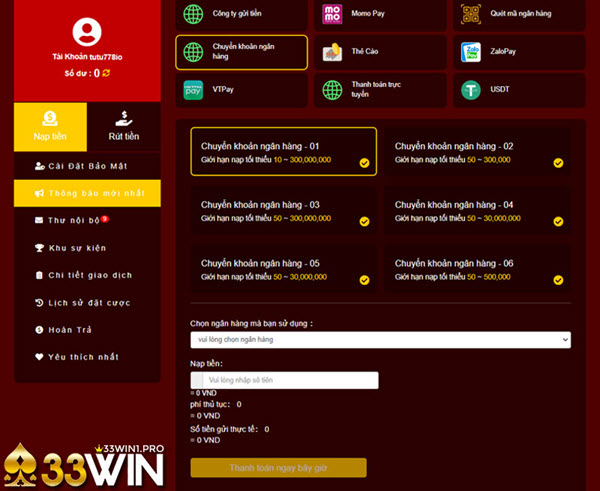 33win vs W88, Bên Nào Nạp Tiền Bằng Tài Khoản Ngân Hàng Nhanh Hơn? - Ảnh 1